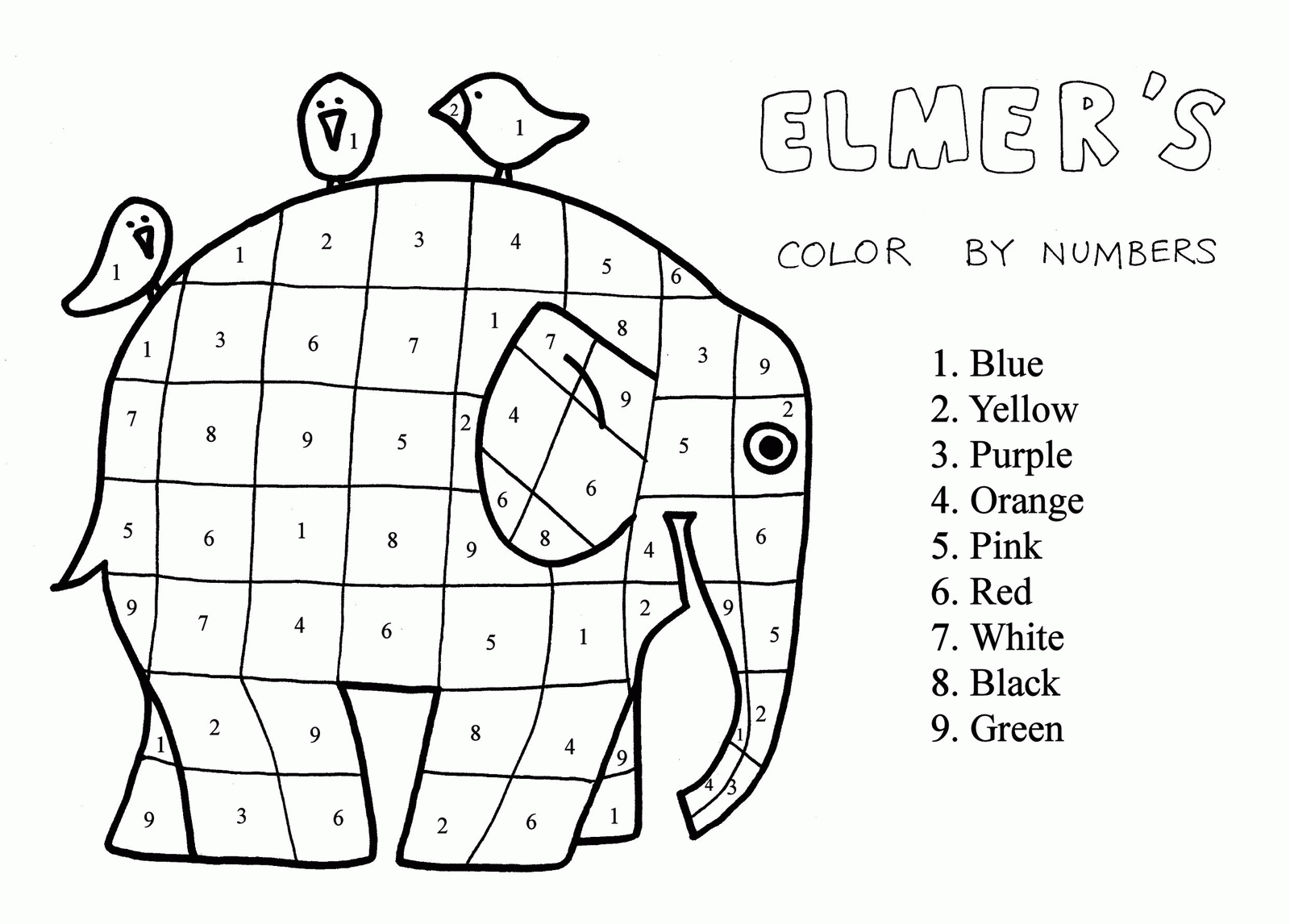 Elmer the patchwork elephant coloring page lines across | Chainimage