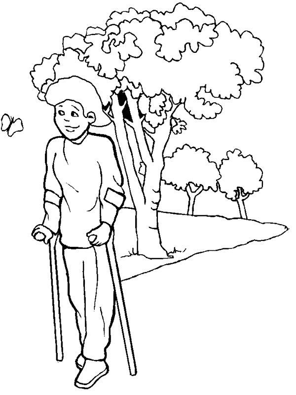 The Girl Disabilities Walking Coloring Page | Kids-Learning about ...