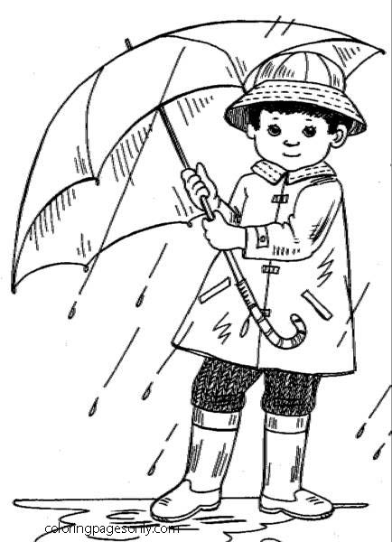 The boy has an umbrella and a raincoat Coloring Pages - Precipitations Coloring  Pages - Coloring Pages For Kids And Adults