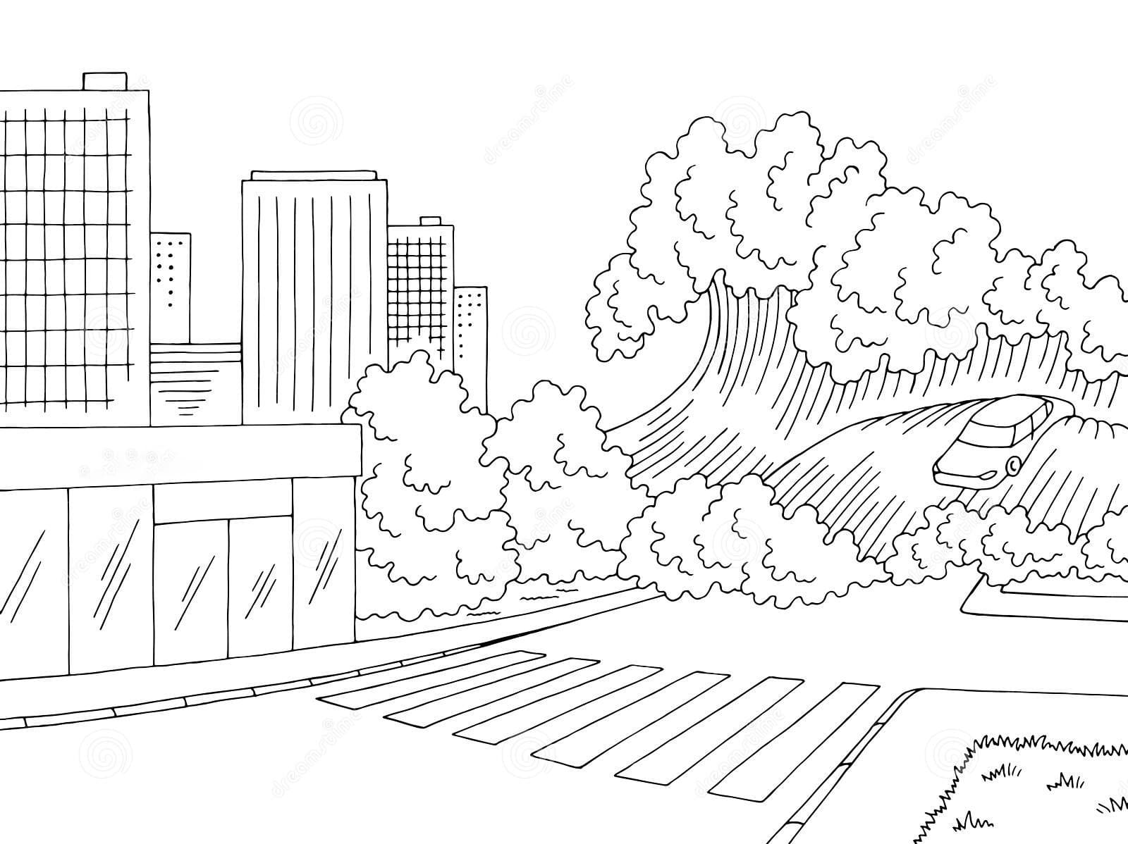 Tsunami Flood Coloring Page - Free Printable Coloring Pages for Kids