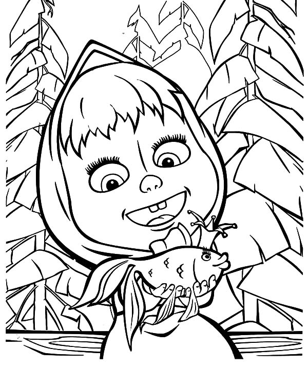 Masha And The Bear Talking To Magic Fish Coloring Pages : Color Luna -  Coloring Home