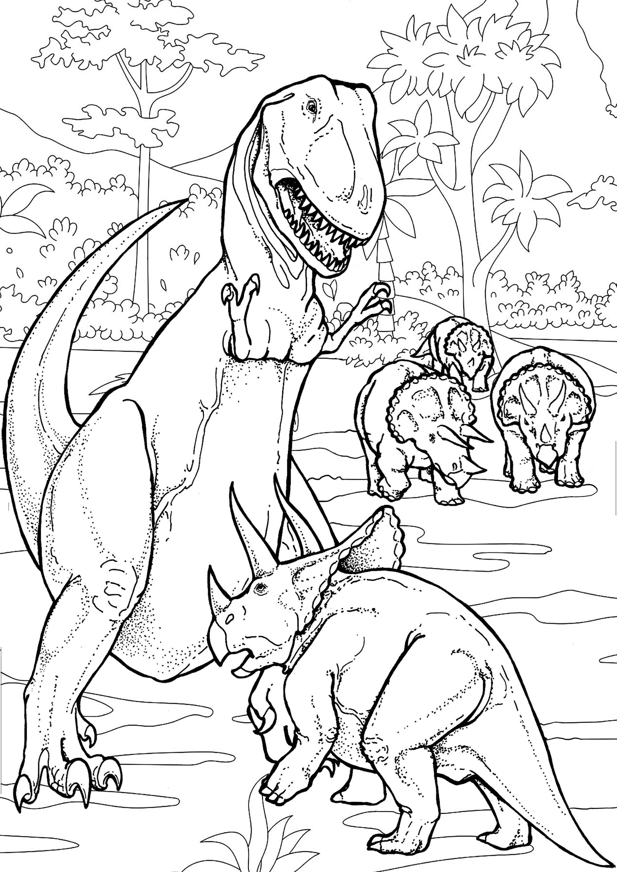 Dinosaurs Battle - Dinosaurs Adult Coloring Pages