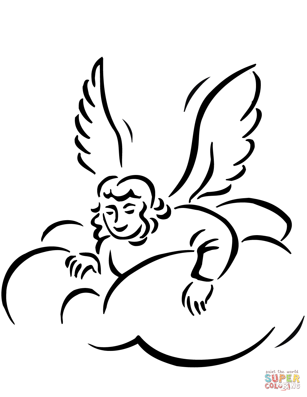 Coloring Pages : Angel In Cloudsing Page Free Printable ...