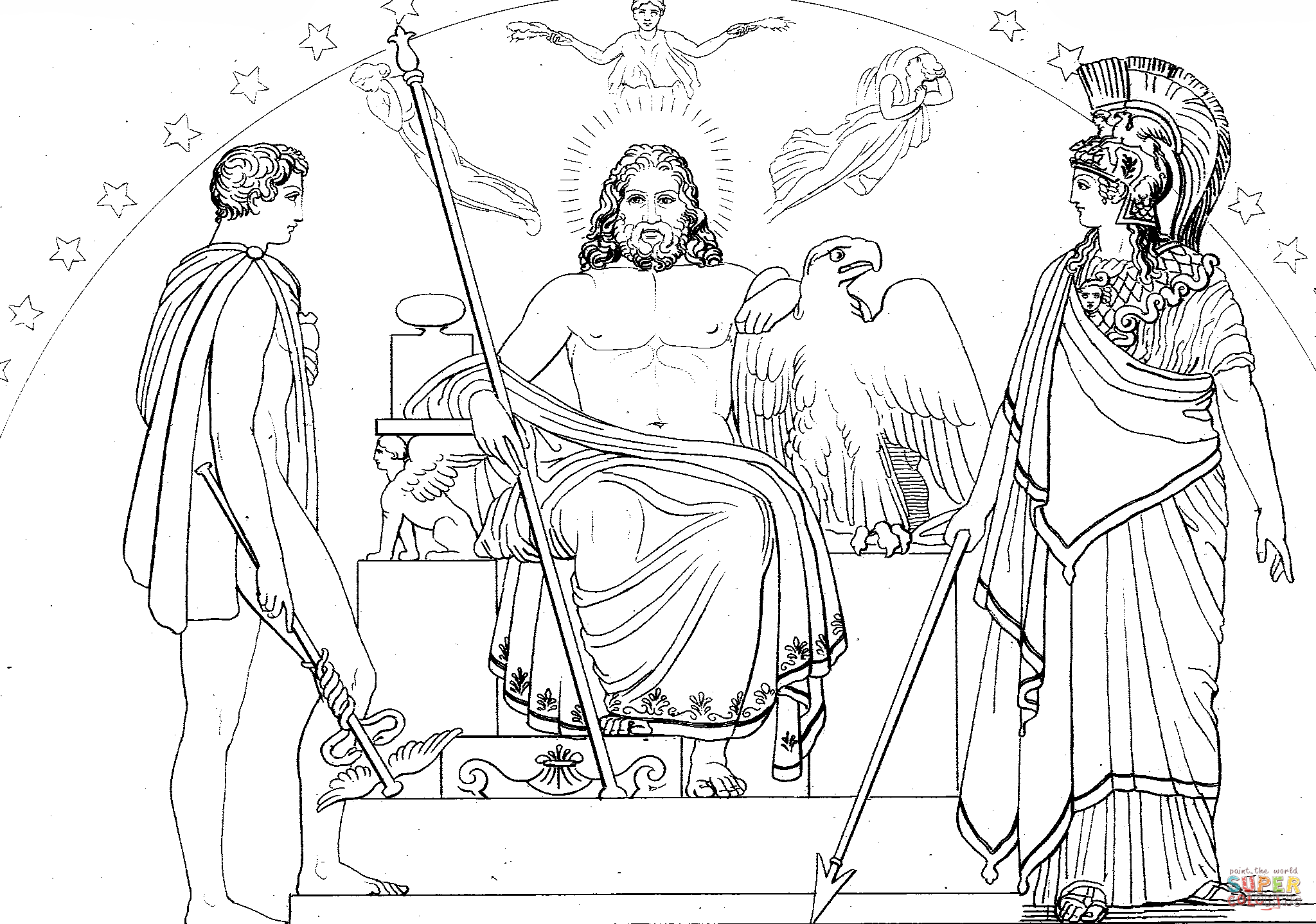 Hermes, Zeus and Athena coloring page | Free Printable Coloring Pages
