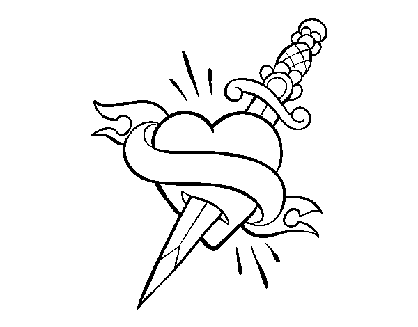 Heart and Poignard tattoo coloring page - Coloringcrew.com