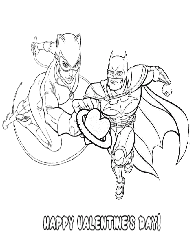 Batman Catwoman Valentine Heart Coloring Page | H & M ...