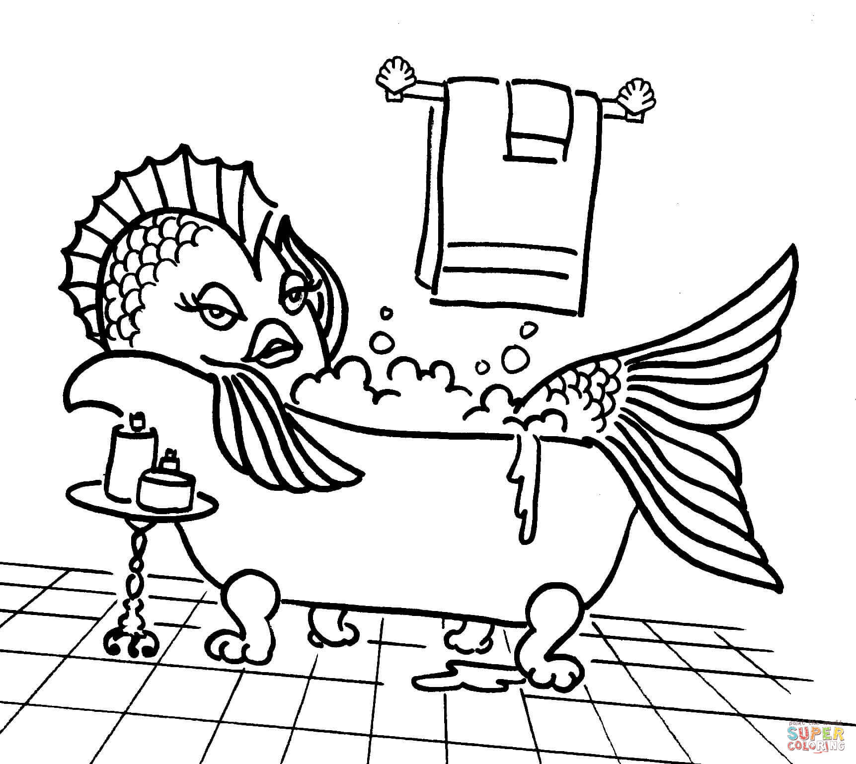 Cartoon Fish in the Tub coloring page | Free Printable Coloring Pages