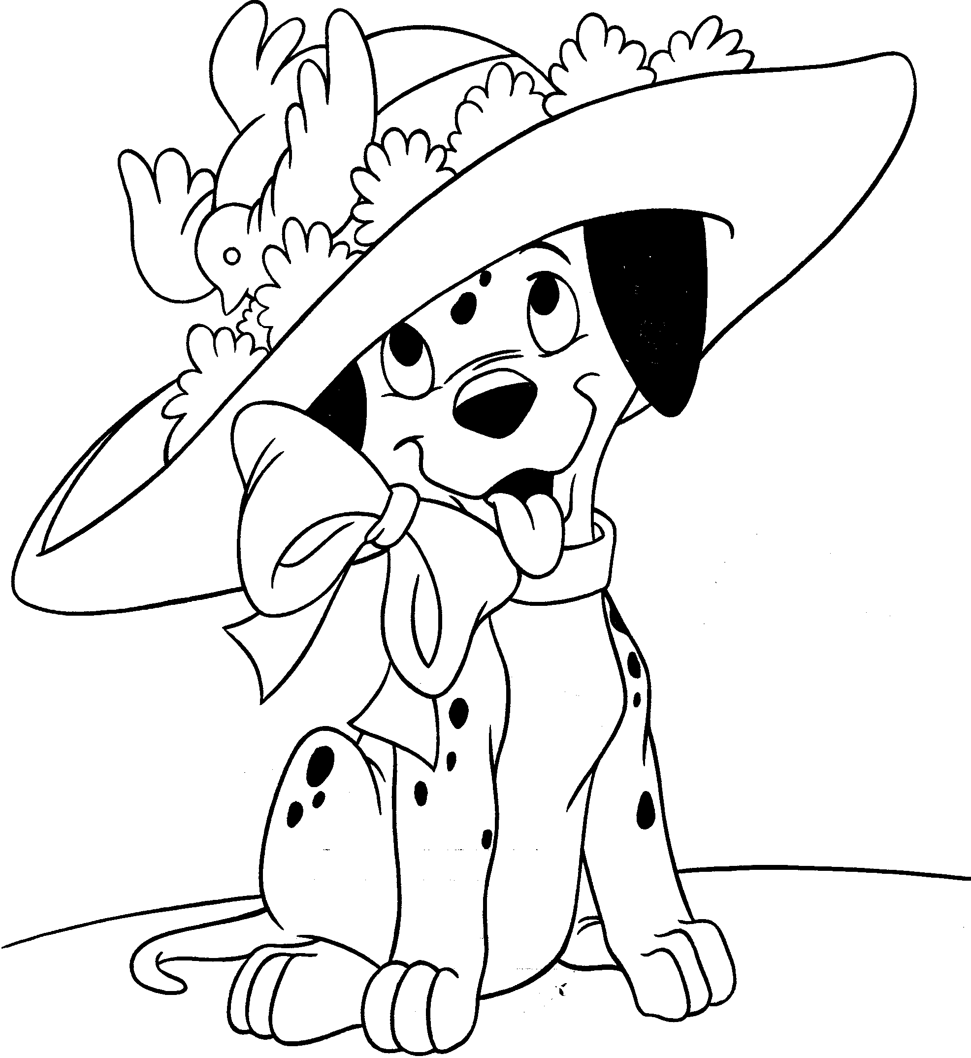 Dalmatian With Fancy Hat Coloring Page | Animal pages of ...