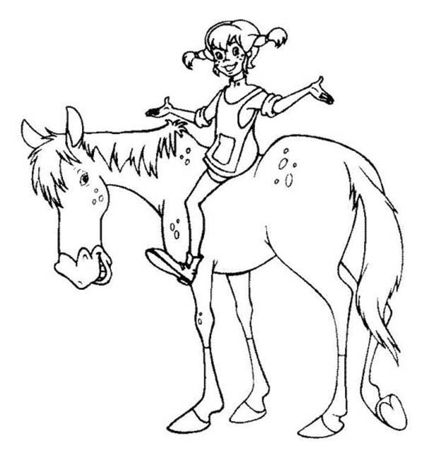 Pippi Longstocking Riding Horse Coloring Page
