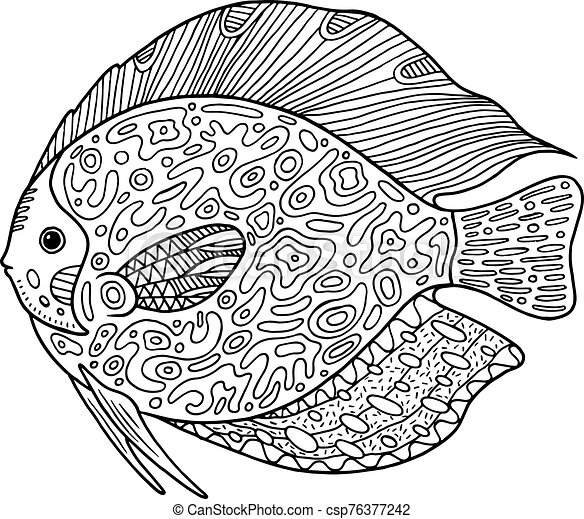 Doodle zentangle fish. coloring page with animal for adults. | CanStock