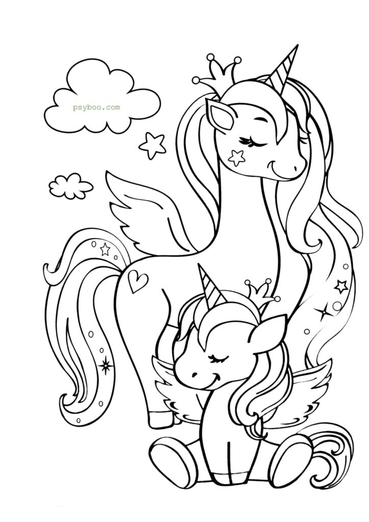 The Cutest Mom and Baby Unicorn Coloring Page ⋆ Print for FREE !