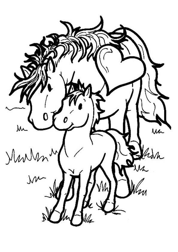Horse to color for children : Mother & Little horse - Horses Kids Coloring  Pages