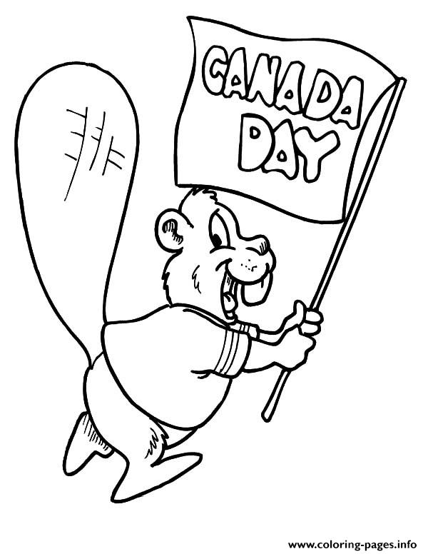 Happy Canada Day Beaver Waving Canada Flag Coloring Pages Printable