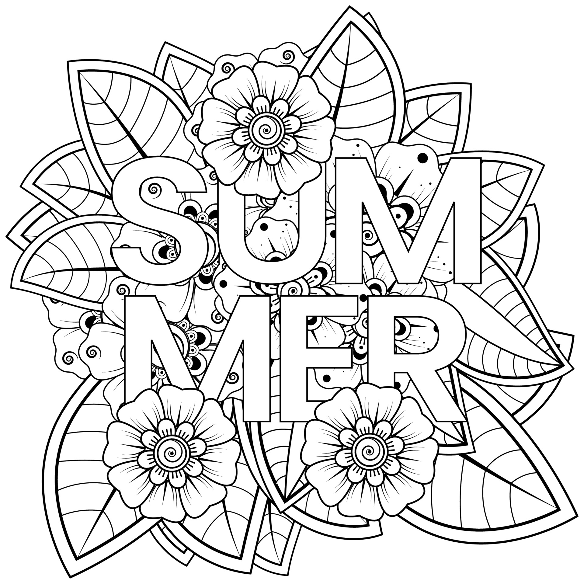 Hello Summer Banner Template With Mehndi Flower - Coloring Home