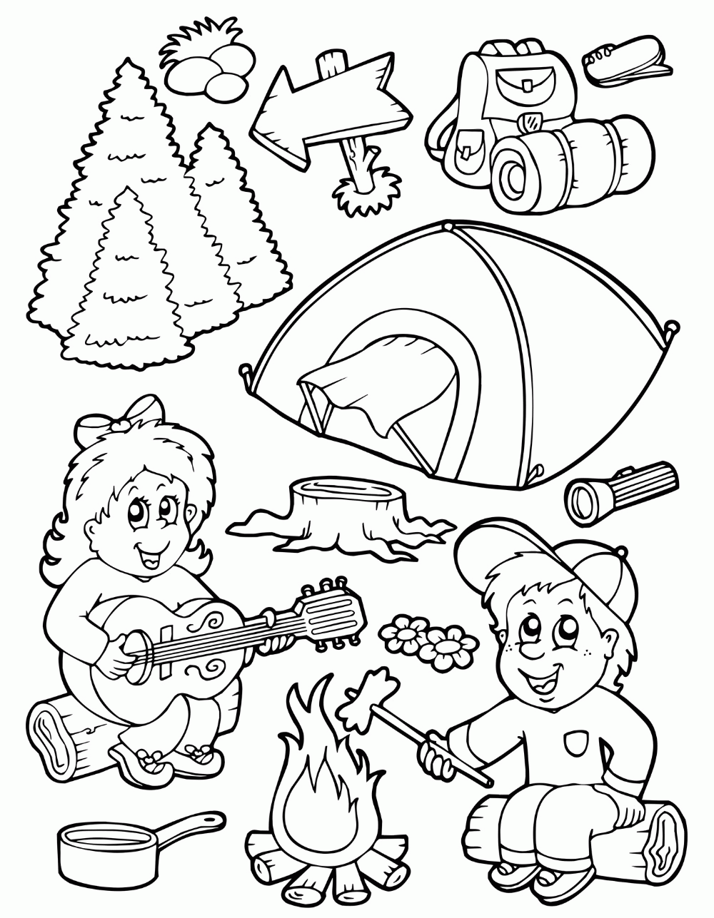 Coloring Page Camping - Coloring Pages for Kids and for Adults