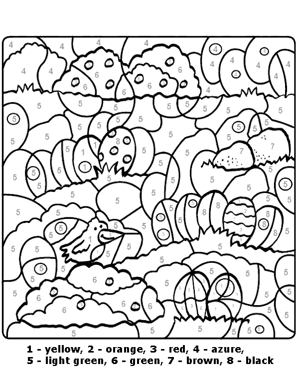Easter eggs color by number coloring page