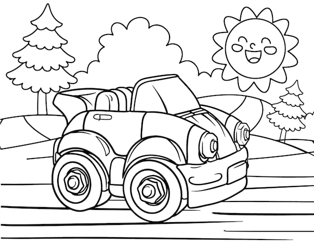 Premium Vector | Car coloring page for kids vehicle