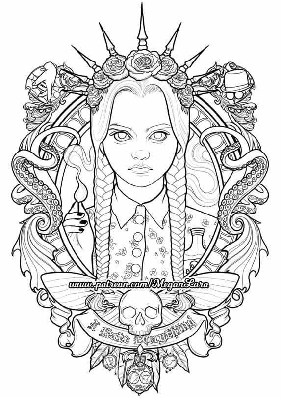 Wednesday | Coloring book art, Tattoo coloring book, Coloring book pages