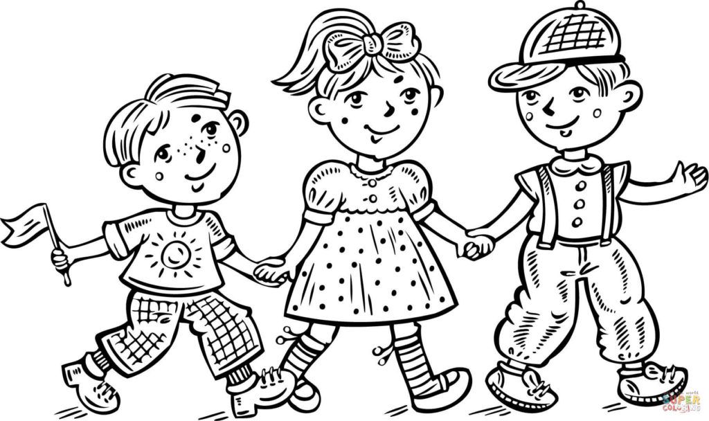 Coloring Pages: Children Boys And A Girl Celebrating Coloring Page ...