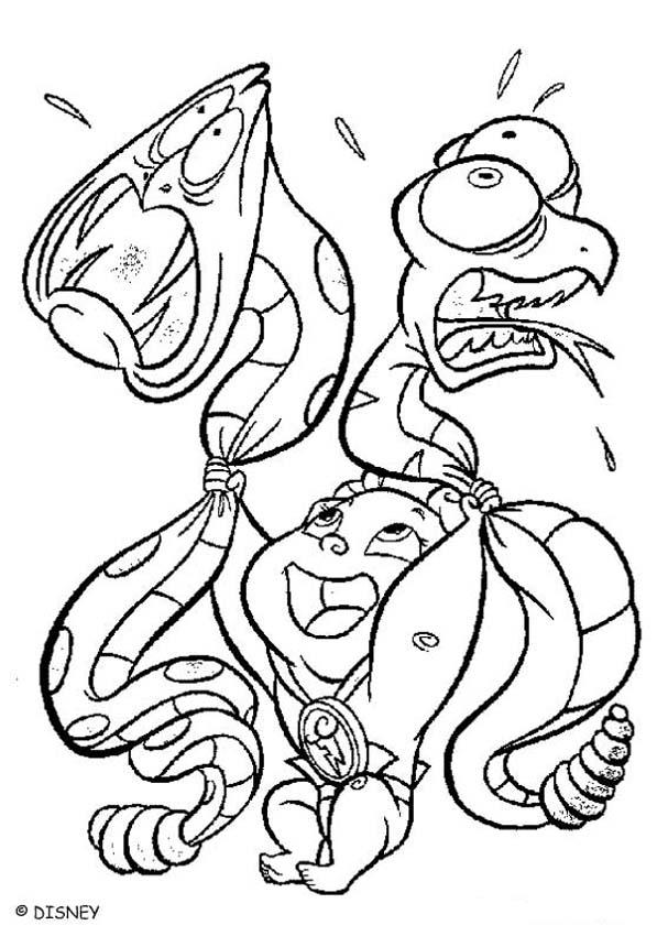 Hercules coloring book pages - Baby Hercules with snakes