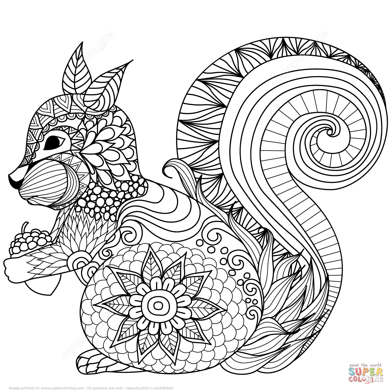 Lovely Squirrel Zentangle coloring page | Free Printable ...