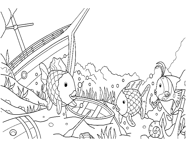 Rainbow Fish in Shipwreck Park Coloring Pages - Rainbow Fish Coloring Pages  - Coloring Pages For Kids And Adults