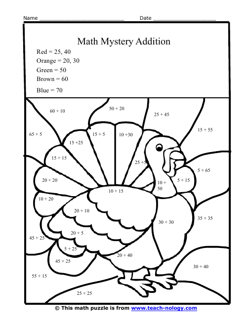 Free Thanksgiving Math Coloring Pages - Pages