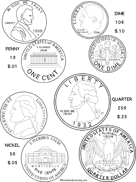 US Coins Coloring Page Printout Enchanted Learning Coloring Home
