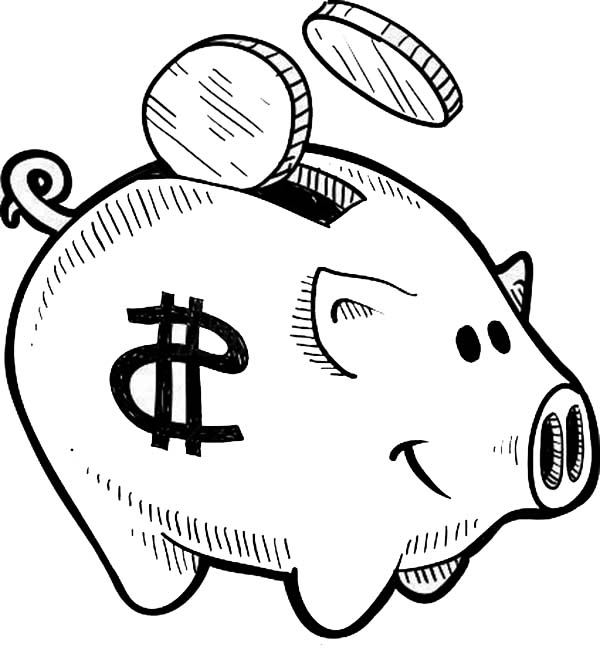 Put Your Coin Piggy Bank Coloring Page | Color Luna