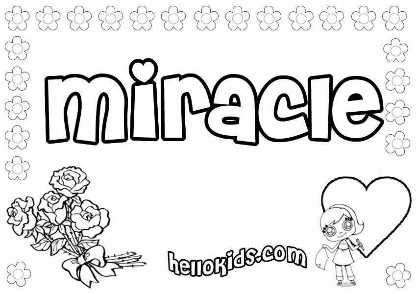 girls name coloring pages, Miracle girly name to color