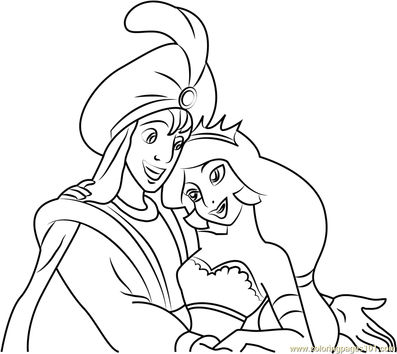 Prince Aladdin and Princess Jasmine Coloring Page for Kids - Free Aladdin  Printable Coloring Pages Online for Kids - ColoringPages101.com | Coloring  Pages for Kids