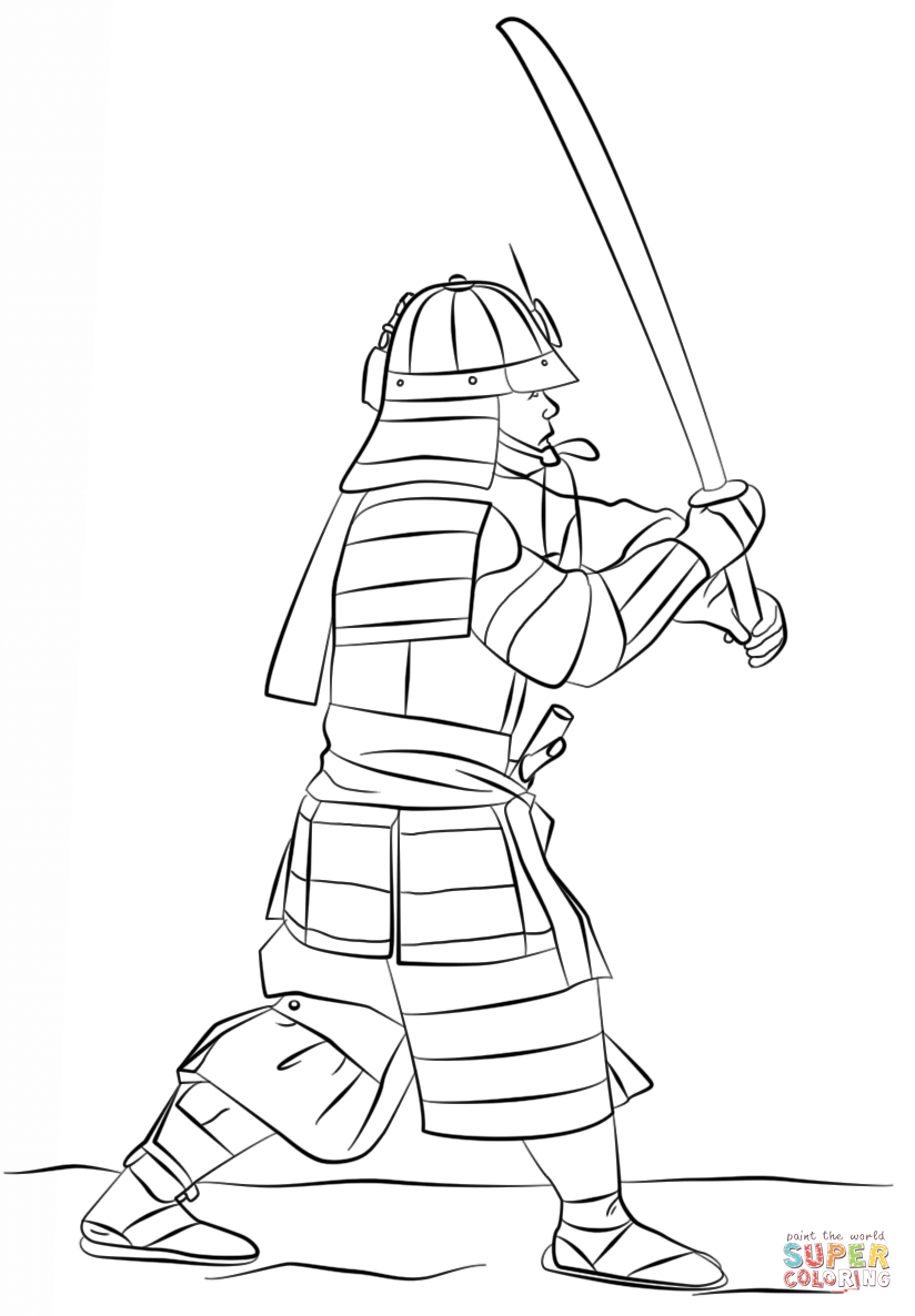 Armored Samurai with Sword coloring page | Free Printable Coloring Pages