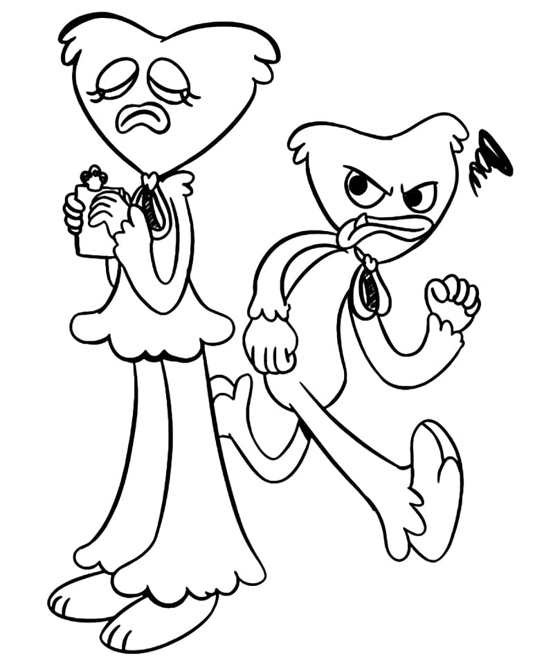 Huggy Wuggy with Kissy Missy Coloring Page - Free Printable Coloring Pages  for Kids