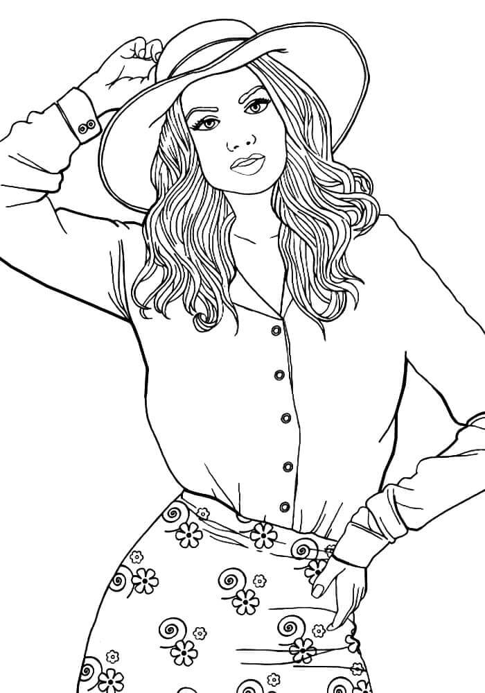 Fashion Girl with Hat Coloring Pages - Girly Coloring Pages - Coloring Pages  For Kids And Adults