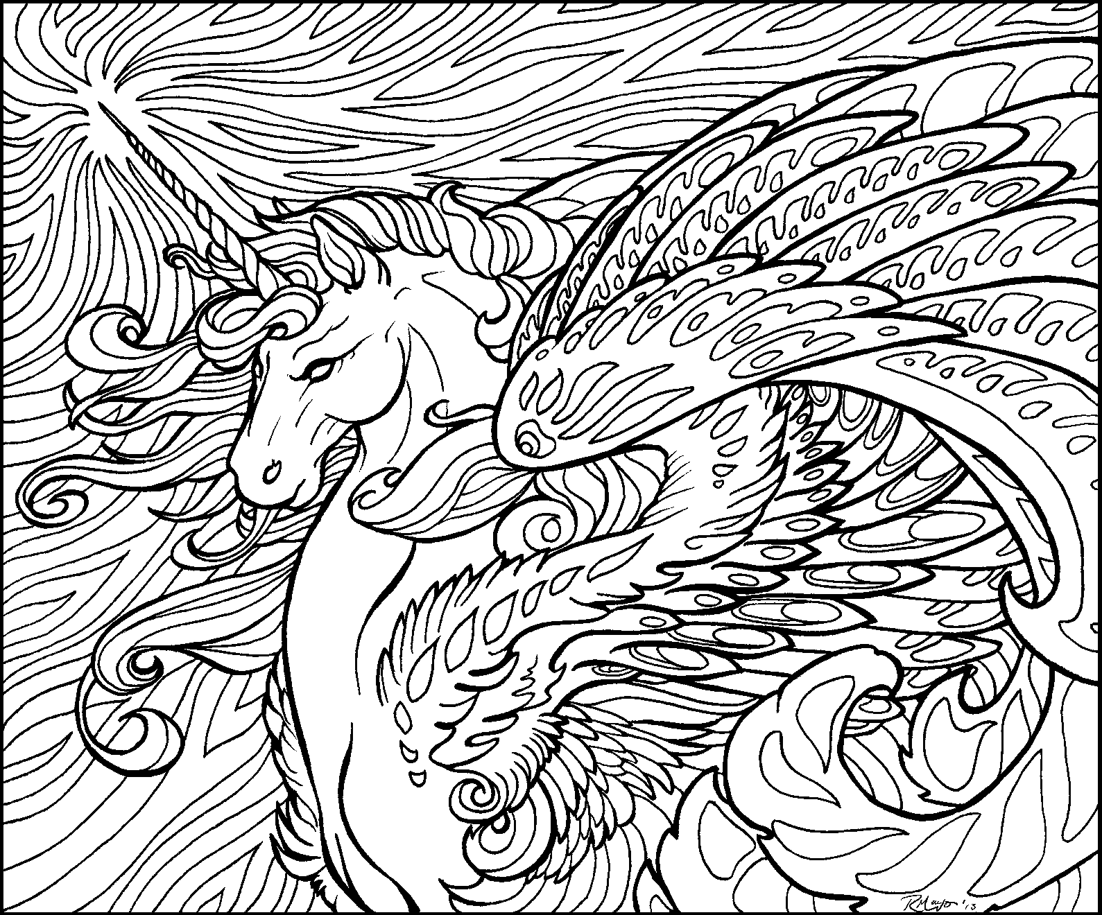 Hard Licorn Horse Animal Adult Coloring Pages - Coloring Cool