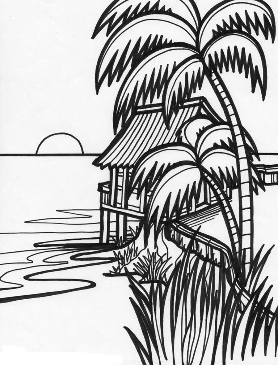 Sunset on a small house Coloring Page - Free Printable Coloring Pages for  Kids