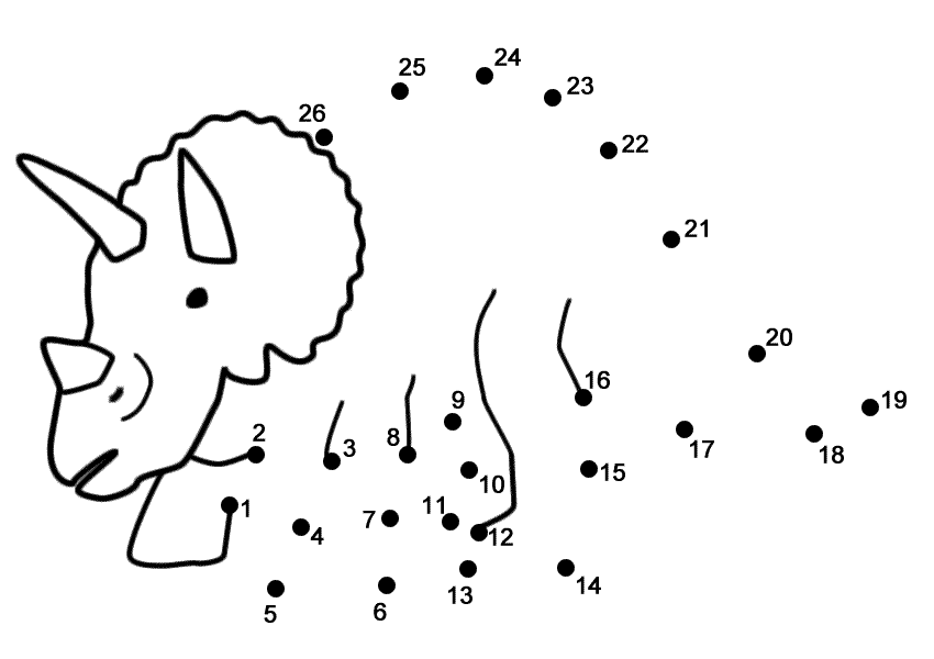 Triceratops - Connect the Dots, count by 1's (Dinosaurs) | Connect the dots,  Dot worksheets, Dot to dot puzzles