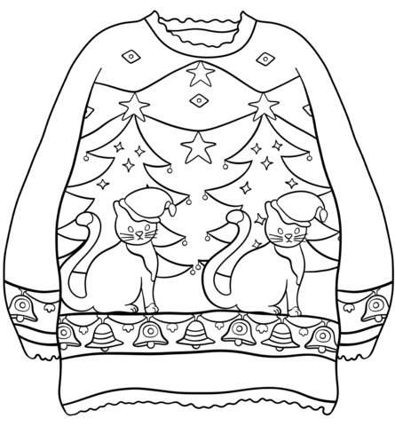 Sweater with Christmas Trees and Cats coloring page | Free Printable Coloring  Pages