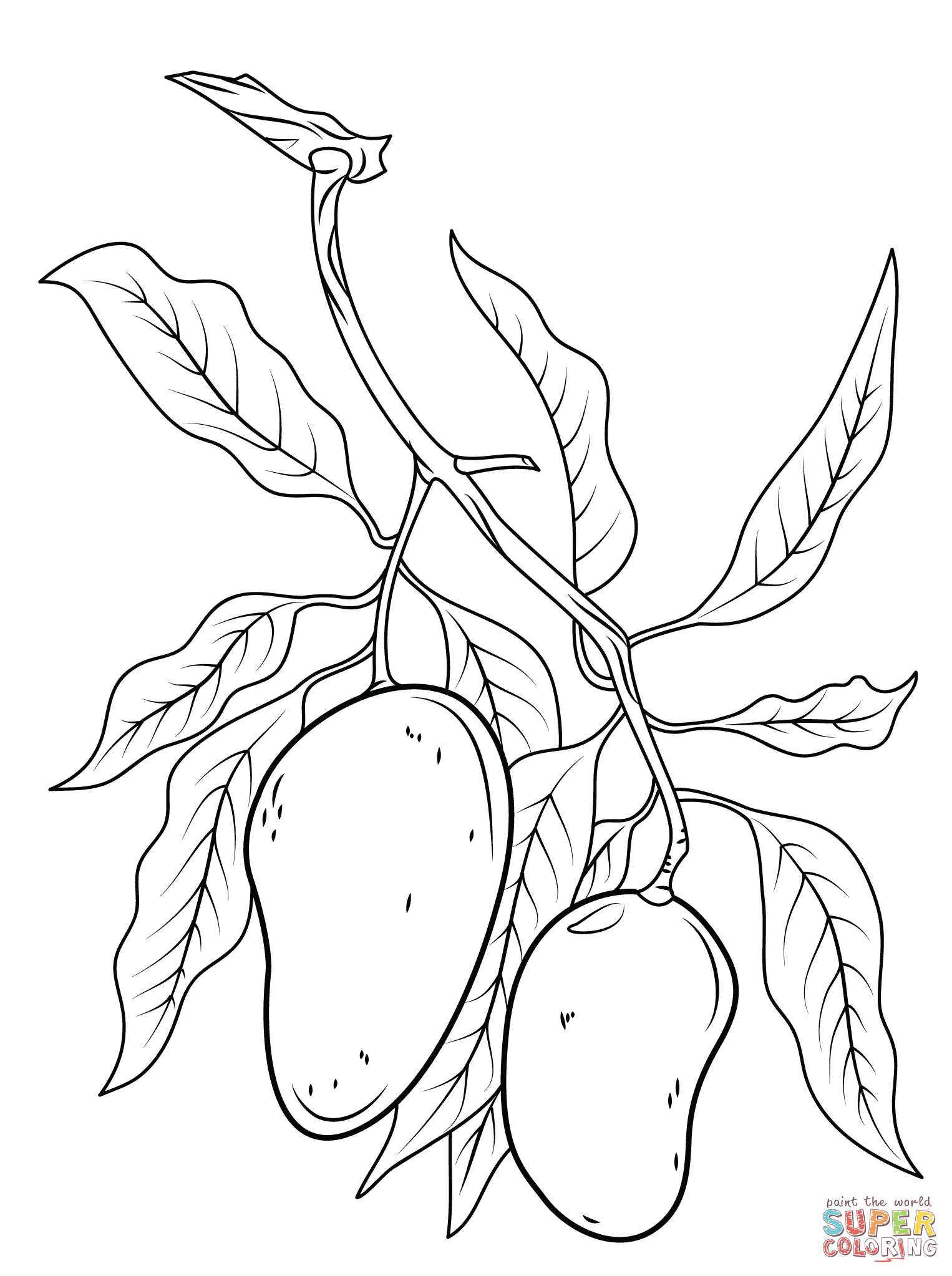 Mango Branch | Super Coloring | Tree coloring page, Coloring pages