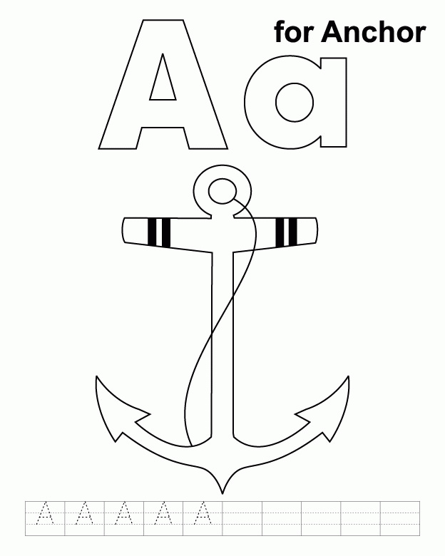 A for anchor coloring page with handwriting practice | Download ...