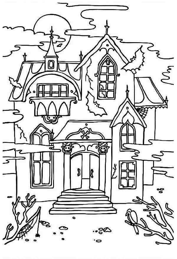 Haunted House with Sound of Crow Coloring Page - Free & Printable ...