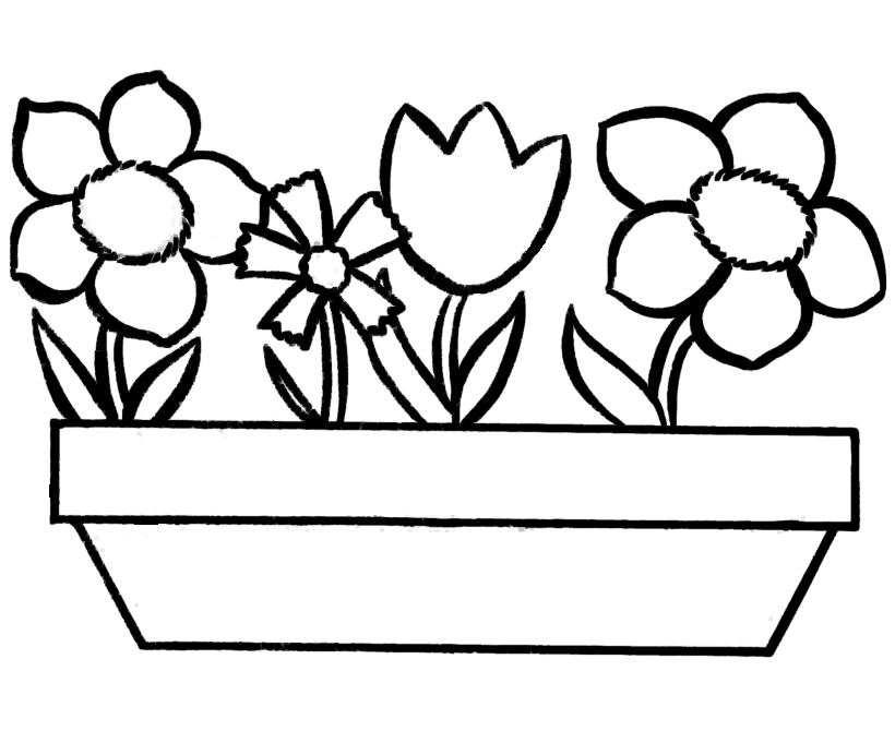 Easy Coloring Pages | Free Printable Flowers in a Pot Easy ...