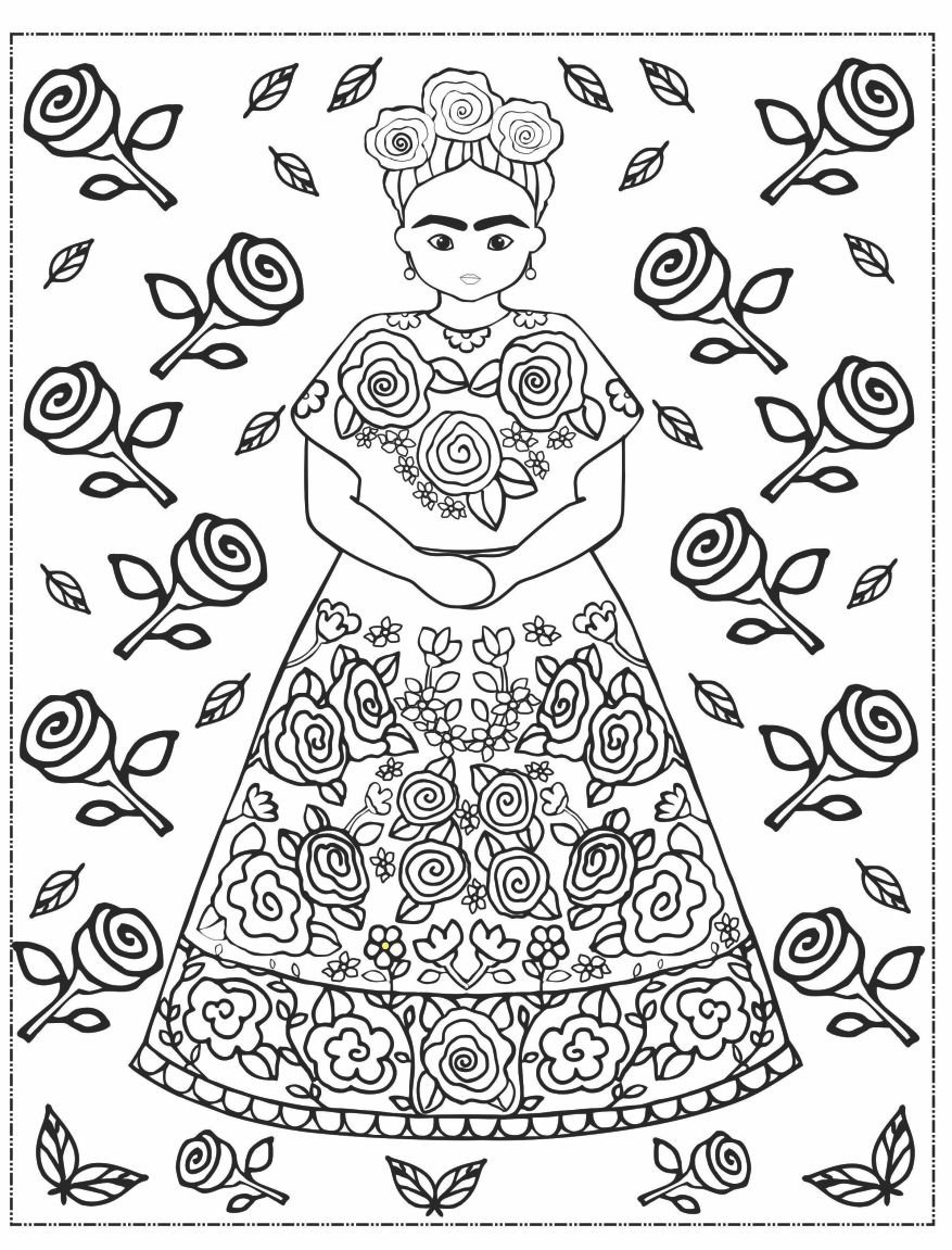 Frida Kahlo Coloring Page for School Age Kids Colouring - Etsy