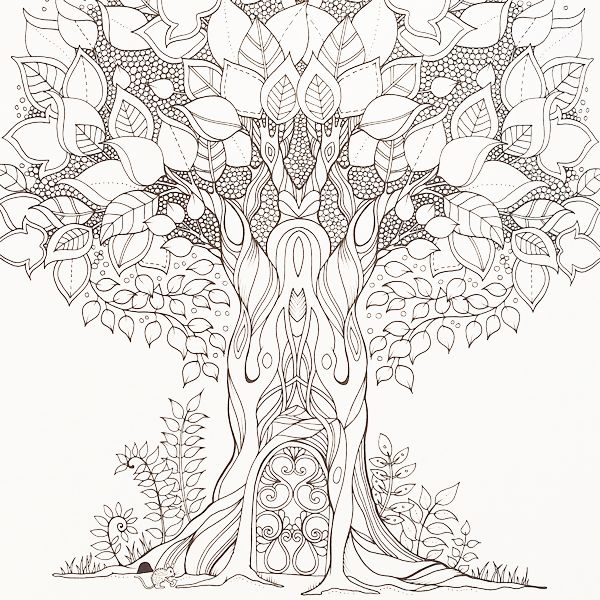 A Whimsical Tree | Enchanted forest coloring book, Forest coloring ...