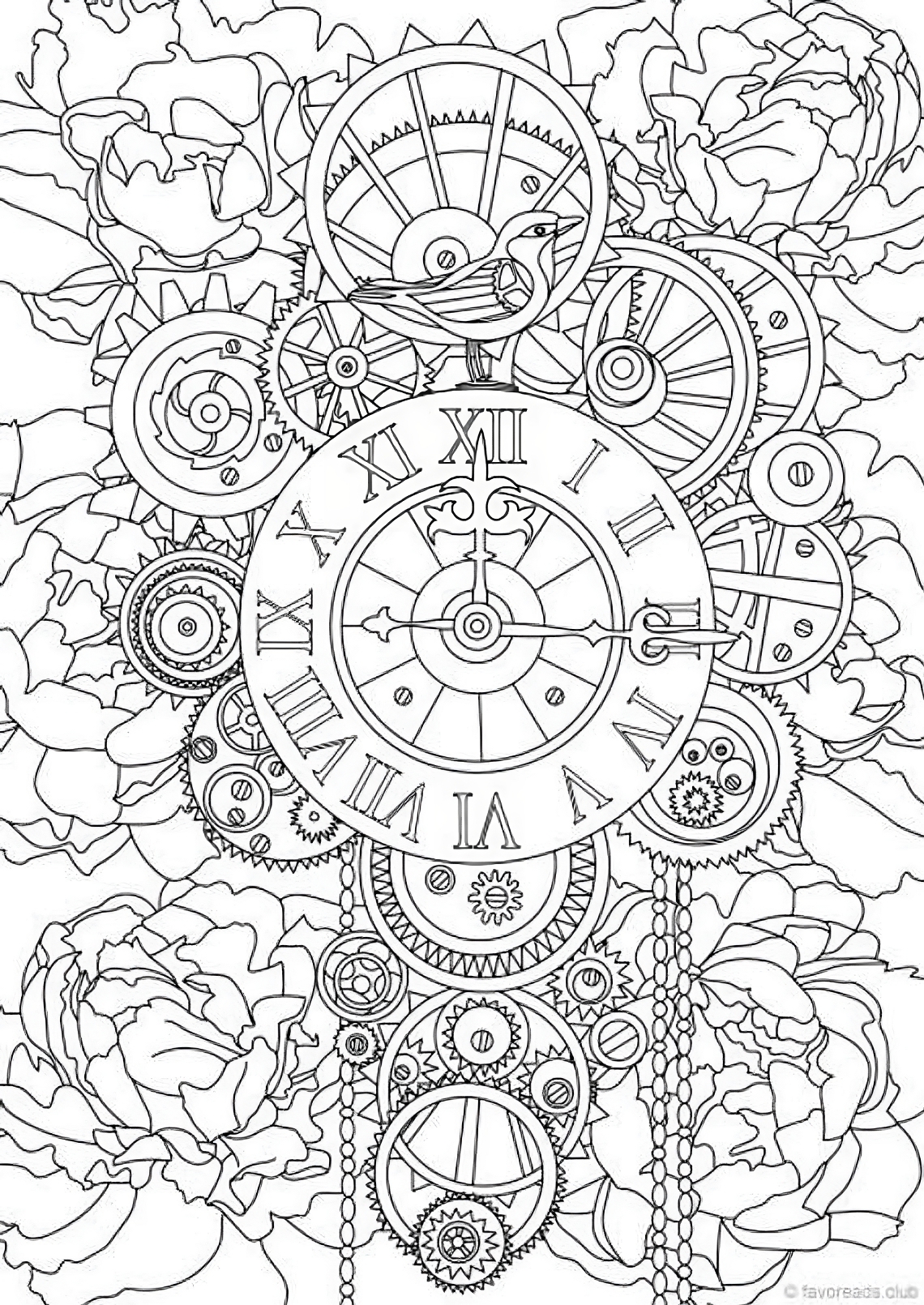 Steampunk Clock - Printable Adult Coloring Page from Favoreads (Coloring  book pages for adults and kids, Coloring sheets, Coloring designs)
