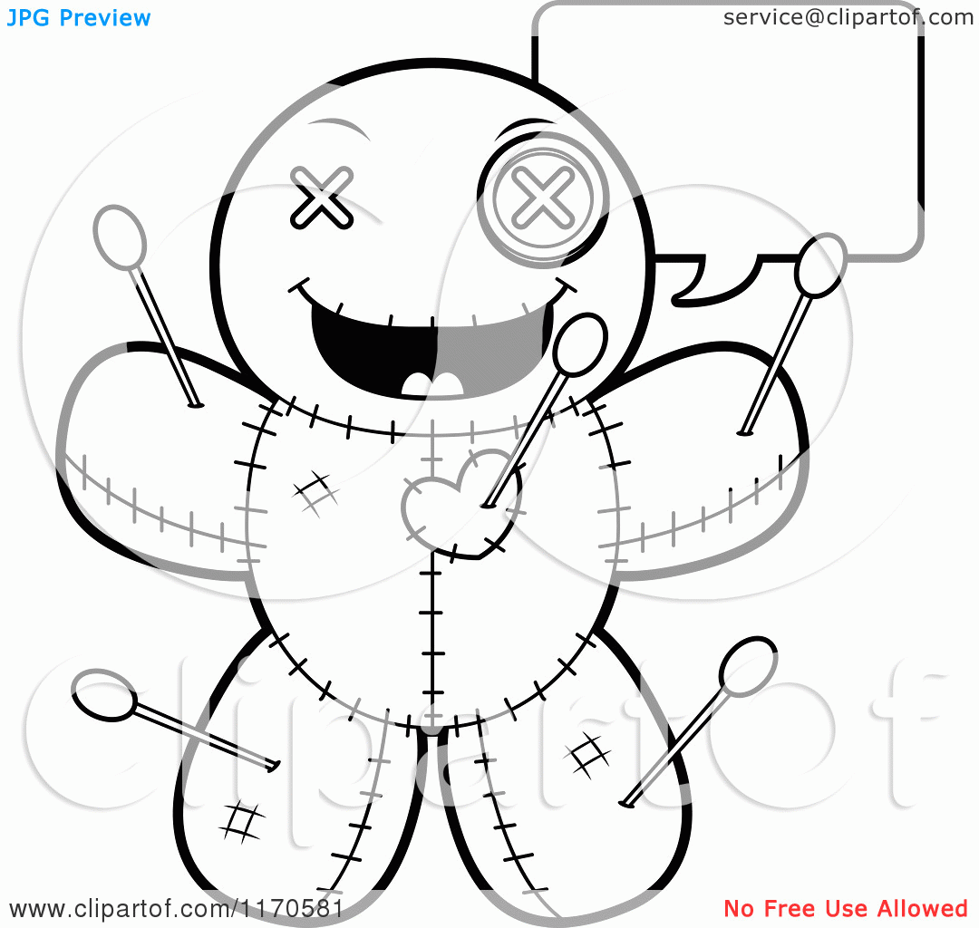 Cartoon Clipart Of A Talking Voo Doo Doll - Vector Outlined ...