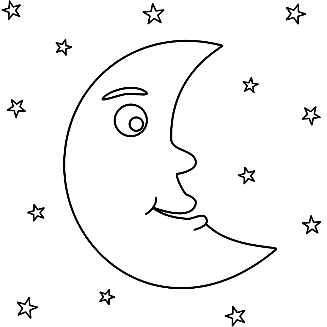 Crescent Moon with Stars - Coloring Page (Space)
