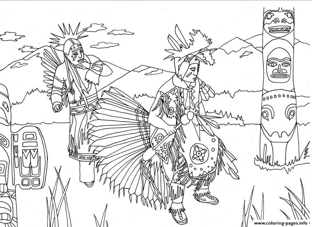 Print adult native americans indians danse totem by marion c ...
