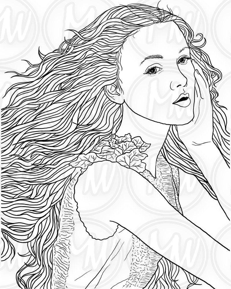 Adult Coloring Page Woman Face Long Hair Illustration | Etsy
