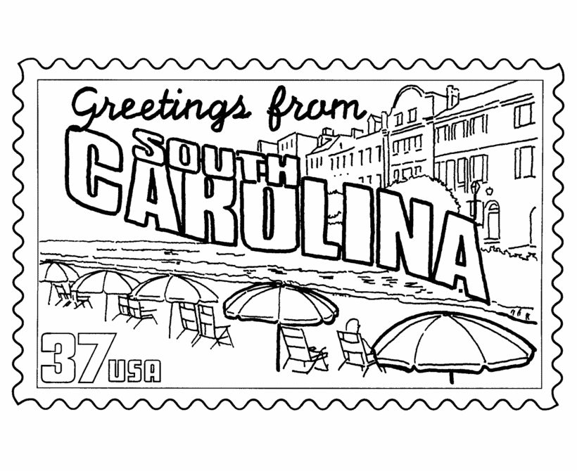 USA-Printables: South Carolina State Stamp - US States Coloring Pages